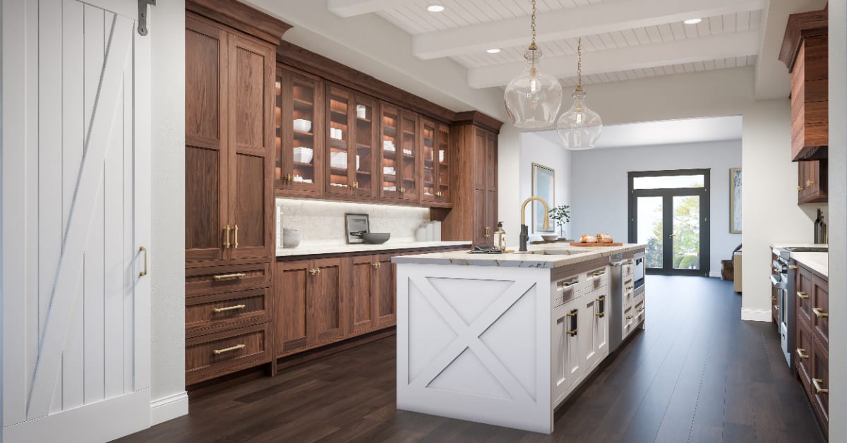 Walnut inset kitchen cabinets showing wood grain and luxury cabinet detail