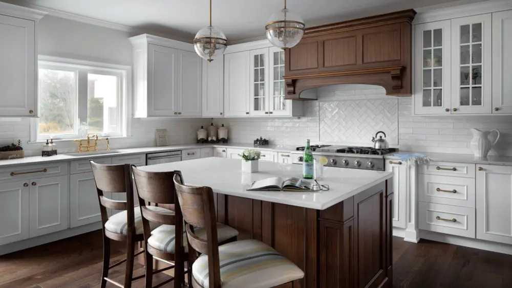 Walnut custom kitchen cabinets with premium finish for Atlanta homes