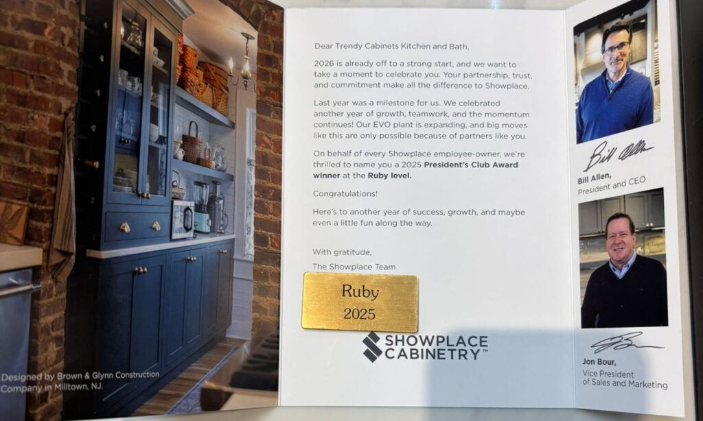 • Trendy Cabinets Earns the 2025 Showplace Cabinetry President's Club Award PR